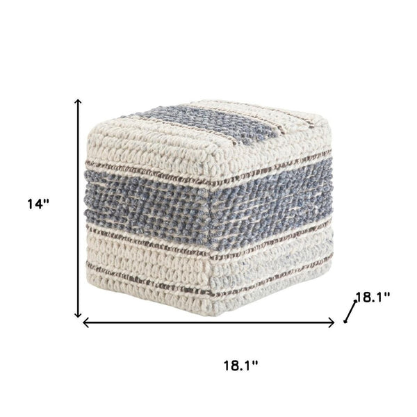 HomeRoots 18" Chic Blue Wool Pouf Ottoman - Versatile Footrest, Extra Seating, or Accent Table for Any Room 638533
