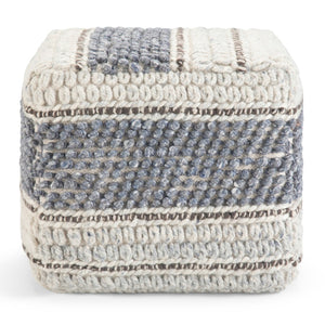 HomeRoots 18" Chic Blue Wool Pouf Ottoman - Versatile Footrest, Extra Seating, or Accent Table for Any Room 638533