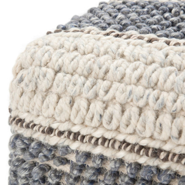 HomeRoots 18" Chic Blue Wool Pouf Ottoman - Versatile Footrest, Extra Seating, or Accent Table for Any Room 638533
