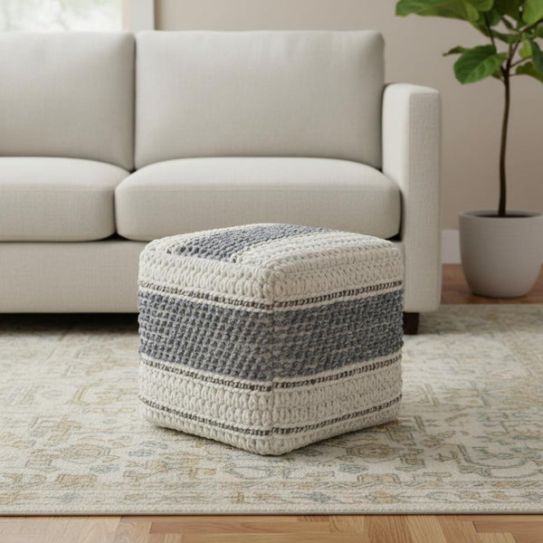 HomeRoots 18" Chic Blue Wool Pouf Ottoman - Versatile Footrest, Extra Seating, or Accent Table for Any Room 638533