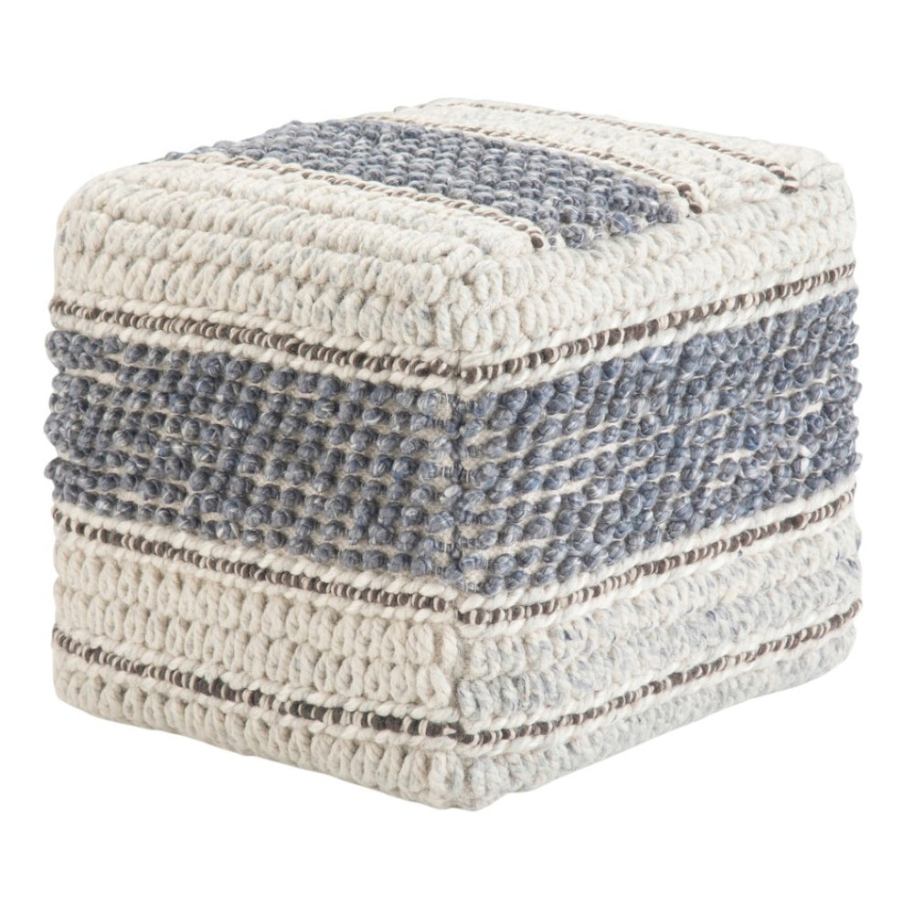 HomeRoots 18" Chic Blue Wool Pouf Ottoman - Versatile Footrest, Extra Seating, or Accent Table for Any Room 638533