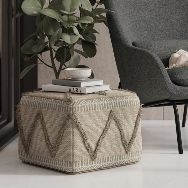HomeRoots 18" Brown Wool Pouf Ottoman - Versatile, Cozy Accent for Living Rooms, Bedrooms, and Reading Nooks 638534
