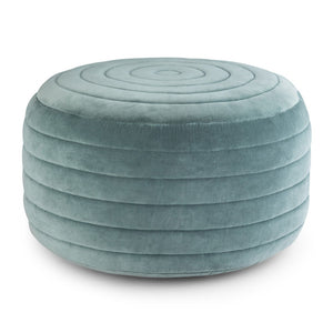 HomeRoots 20" Blue Velvet Round Pouf Ottoman - Stylish, Versatile Footrest & Extra Seat for Any Room Decor 638535