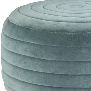 HomeRoots 20" Blue Velvet Round Pouf Ottoman - Stylish, Versatile Footrest & Extra Seat for Any Room Decor 638535