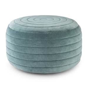 HomeRoots 20" Blue Velvet Round Pouf Ottoman - Stylish, Versatile Footrest & Extra Seat for Any Room Decor 638535