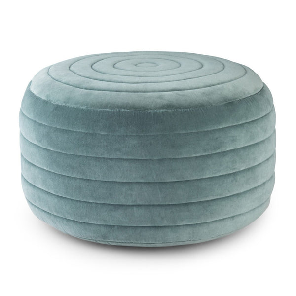 HomeRoots 20" Blue Velvet Round Pouf Ottoman - Stylish, Versatile Footrest & Extra Seat for Any Room Decor 638535