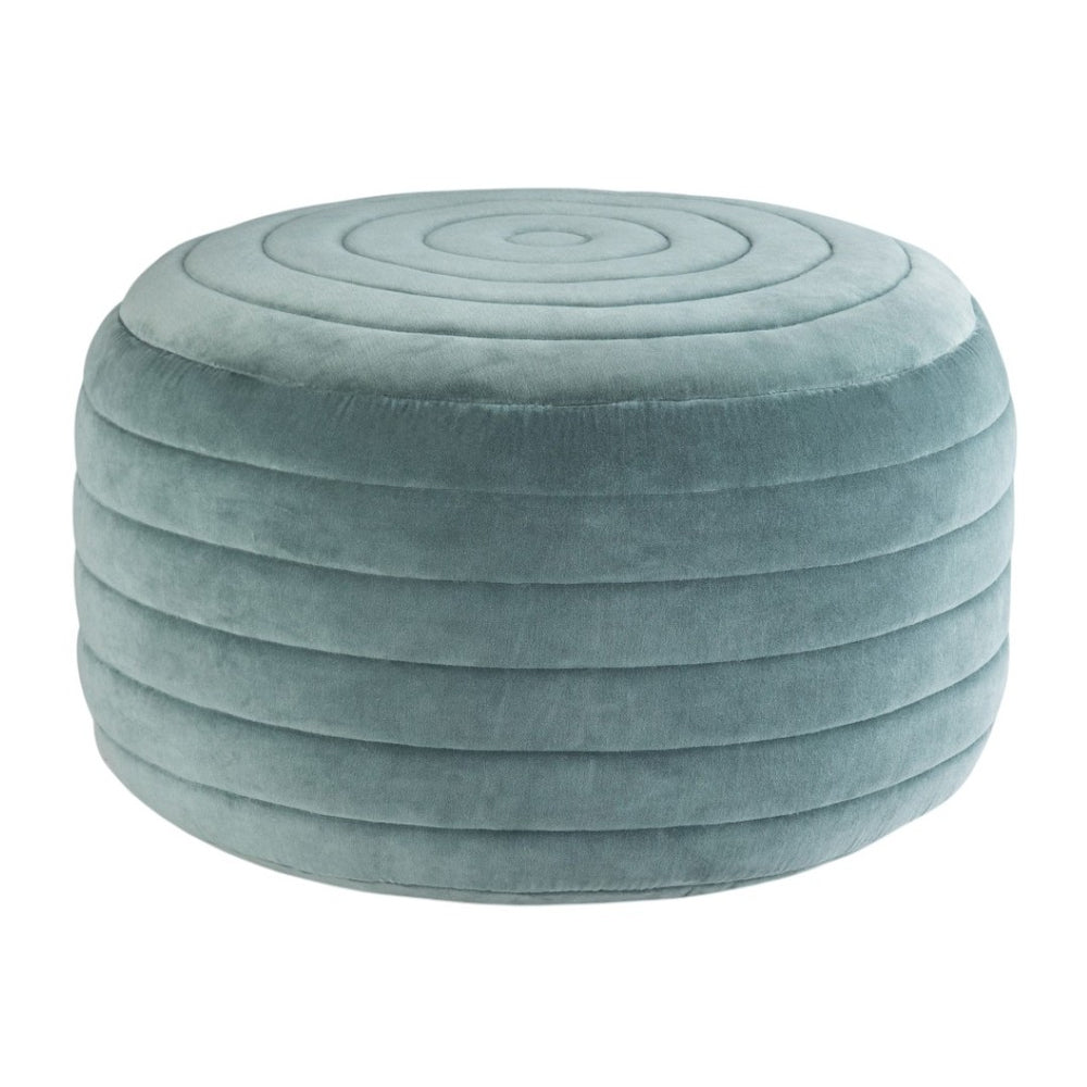 HomeRoots 20" Blue Velvet Round Pouf Ottoman - Stylish, Versatile Footrest & Extra Seat for Any Room Decor 638535