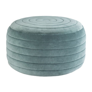 HomeRoots 20" Blue Velvet Round Pouf Ottoman - Stylish, Versatile Footrest & Extra Seat for Any Room Decor 638535