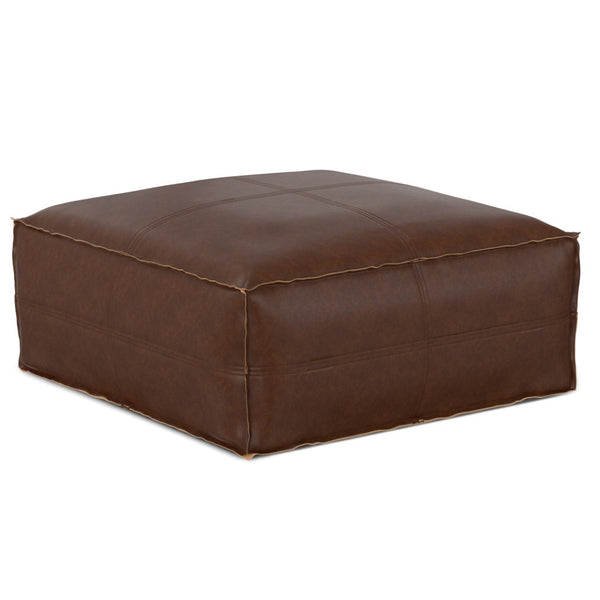 HomeRoots 30" Brown Faux Leather Pouf Ottoman - Versatile Multi-Purpose Footrest and Extra Seating Solution 638536