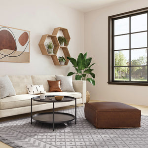 HomeRoots 30" Brown Faux Leather Pouf Ottoman - Versatile Multi-Purpose Footrest and Extra Seating Solution 638536