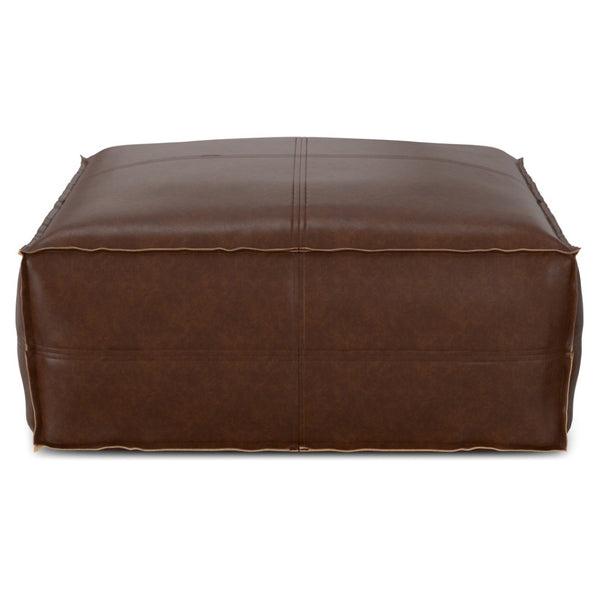 HomeRoots 30" Brown Faux Leather Pouf Ottoman - Versatile Multi-Purpose Footrest and Extra Seating Solution 638536