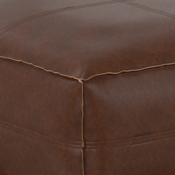 HomeRoots 30" Brown Faux Leather Pouf Ottoman - Versatile Multi-Purpose Footrest and Extra Seating Solution 638536