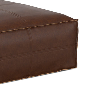 HomeRoots 30" Brown Faux Leather Pouf Ottoman - Versatile Multi-Purpose Footrest and Extra Seating Solution 638536
