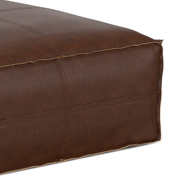 HomeRoots 30" Brown Faux Leather Pouf Ottoman - Versatile Multi-Purpose Footrest and Extra Seating Solution 638536