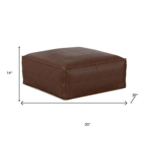 HomeRoots 30" Brown Faux Leather Pouf Ottoman - Versatile Multi-Purpose Footrest and Extra Seating Solution 638536