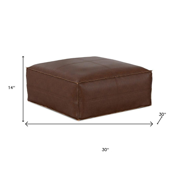 HomeRoots 30" Brown Faux Leather Pouf Ottoman - Versatile Multi-Purpose Footrest and Extra Seating Solution 638536