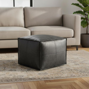 HomeRoots 18" Black Faux Leather Pouf Ottoman - Modern Chic Design for Footrest, Extra Seating & Accent Style 638537