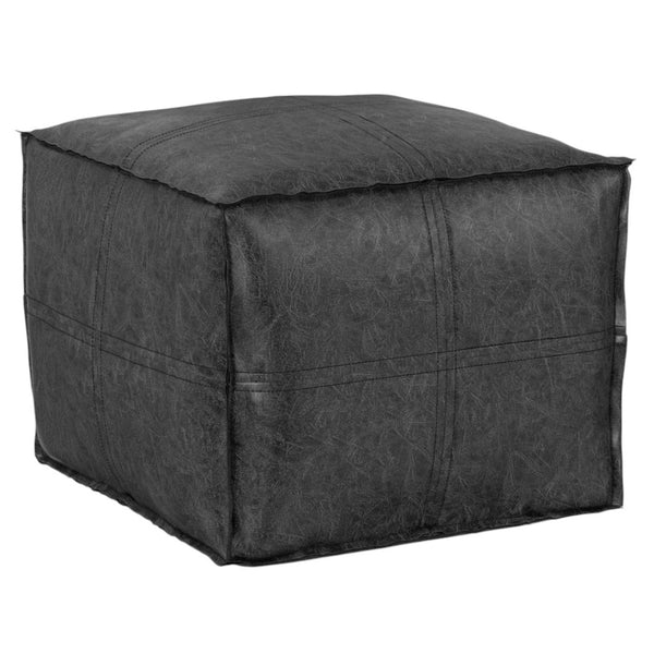 HomeRoots 18" Black Faux Leather Pouf Ottoman - Modern Chic Design for Footrest, Extra Seating & Accent Style 638537