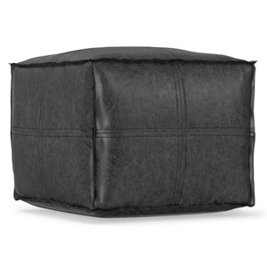 HomeRoots 18" Black Faux Leather Pouf Ottoman - Modern Chic Design for Footrest, Extra Seating & Accent Style 638537