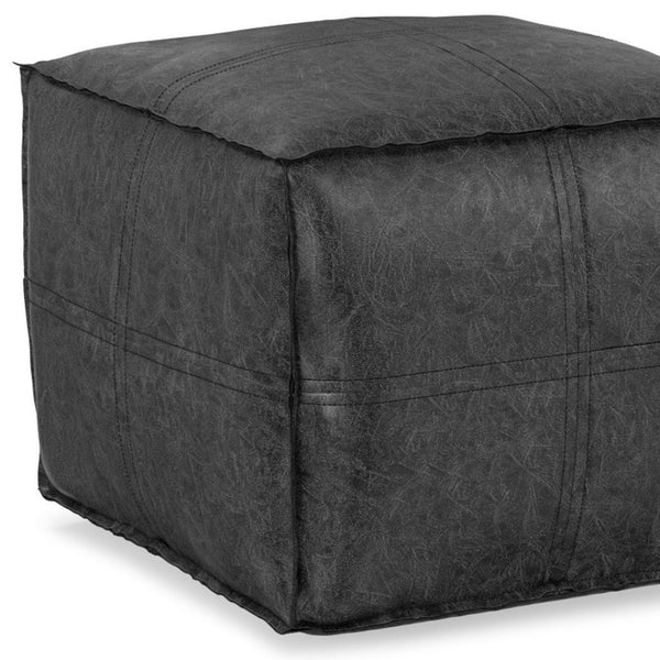 HomeRoots 18" Black Faux Leather Pouf Ottoman - Modern Chic Design for Footrest, Extra Seating & Accent Style 638537