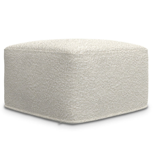HomeRoots 24" Off White Fabric Pouf Ottoman - Stylish, Versatile Footrest & Extra Seating for Any Room Decor 638538