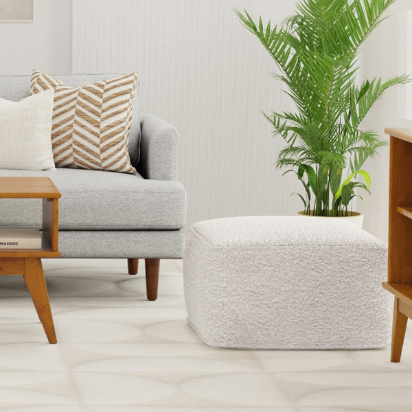 HomeRoots 24" Off White Fabric Pouf Ottoman - Stylish, Versatile Footrest & Extra Seating for Any Room Decor 638538