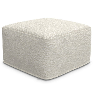 HomeRoots 24" Off White Fabric Pouf Ottoman - Stylish, Versatile Footrest & Extra Seating for Any Room Decor 638538