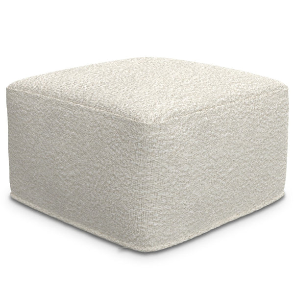 HomeRoots 24" Off White Fabric Pouf Ottoman - Stylish, Versatile Footrest & Extra Seating for Any Room Decor 638538
