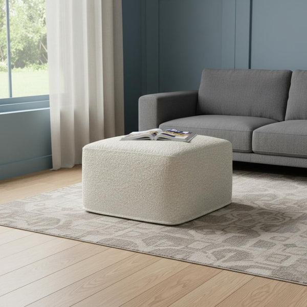HomeRoots 24" Off White Fabric Pouf Ottoman - Stylish, Versatile Footrest & Extra Seating for Any Room Decor 638538