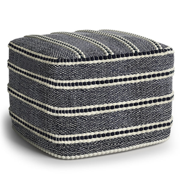 HomeRoots 18" Blue Fabric Pouf Ottoman - Versatile, Stylish Footrest & Extra Seat for Modern Bohemian Spaces 638539