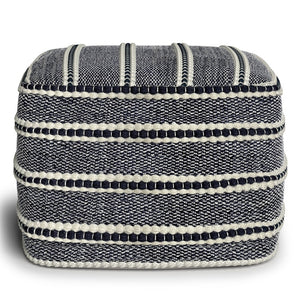 HomeRoots 18" Blue Fabric Pouf Ottoman - Versatile, Stylish Footrest & Extra Seat for Modern Bohemian Spaces 638539