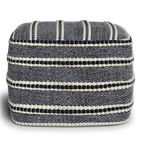 HomeRoots 18" Blue Fabric Pouf Ottoman - Versatile, Stylish Footrest & Extra Seat for Modern Bohemian Spaces 638539