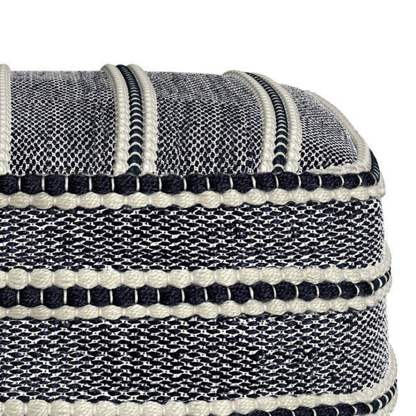 HomeRoots 18" Blue Fabric Pouf Ottoman - Versatile, Stylish Footrest & Extra Seat for Modern Bohemian Spaces 638539