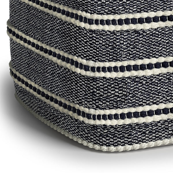 HomeRoots 18" Blue Fabric Pouf Ottoman - Versatile, Stylish Footrest & Extra Seat for Modern Bohemian Spaces 638539