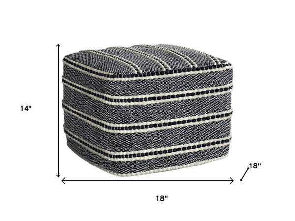 HomeRoots 18" Blue Fabric Pouf Ottoman - Versatile, Stylish Footrest & Extra Seat for Modern Bohemian Spaces 638539