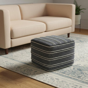 HomeRoots 18" Blue Fabric Pouf Ottoman - Versatile, Stylish Footrest & Extra Seat for Modern Bohemian Spaces 638539