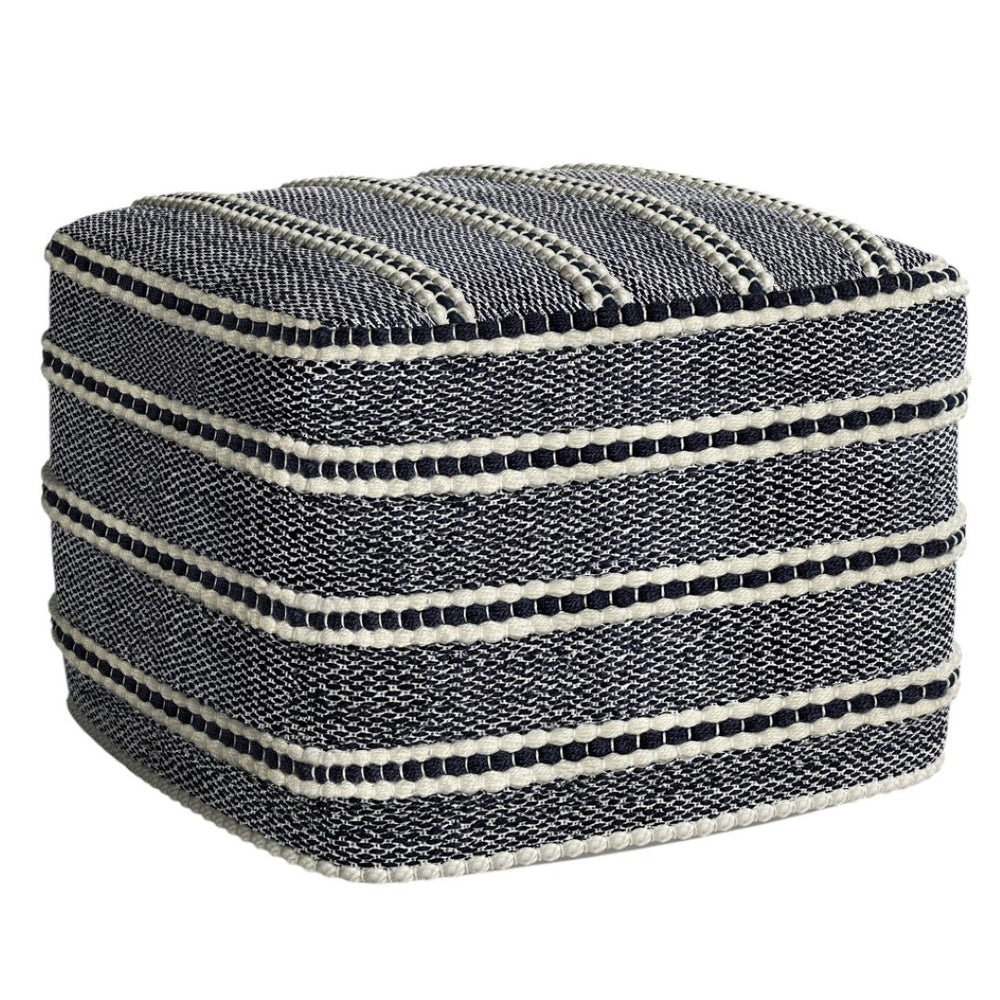 HomeRoots 18" Blue Fabric Pouf Ottoman - Versatile, Stylish Footrest & Extra Seat for Modern Bohemian Spaces 638539