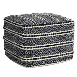 HomeRoots 18" Blue Fabric Pouf Ottoman - Versatile, Stylish Footrest & Extra Seat for Modern Bohemian Spaces 638539