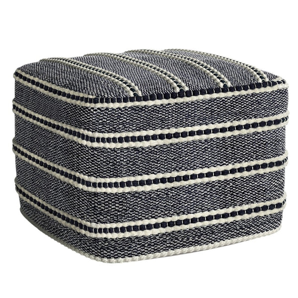 HomeRoots 18" Blue Fabric Pouf Ottoman - Versatile, Stylish Footrest & Extra Seat for Modern Bohemian Spaces 638539
