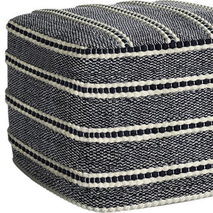 HomeRoots 18" Blue Fabric Pouf Ottoman - Versatile, Stylish Footrest & Extra Seat for Modern Bohemian Spaces 638539