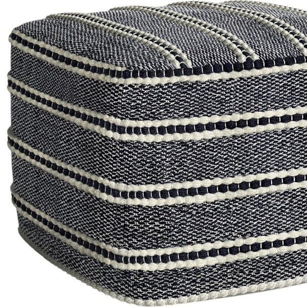 HomeRoots 18" Blue Fabric Pouf Ottoman - Versatile, Stylish Footrest & Extra Seat for Modern Bohemian Spaces 638539