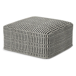 HomeRoots 20" Black Fabric Pouf Ottoman - Stylish Multifunctional Footrest & Extra Seat for Modern Living Spaces 638540