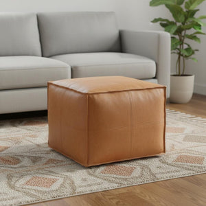 HomeRoots 18" Brown Faux Leather Pouf Ottoman - Stylish Multi-Functional Accent for Modern Living Spaces 638541