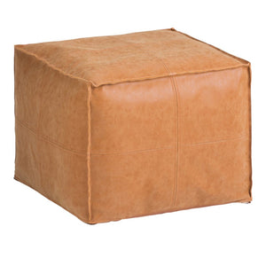 HomeRoots 18" Brown Faux Leather Pouf Ottoman - Stylish Multi-Functional Accent for Modern Living Spaces 638541