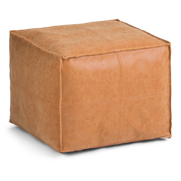 HomeRoots 18" Brown Faux Leather Pouf Ottoman - Stylish Multi-Functional Accent for Modern Living Spaces 638541
