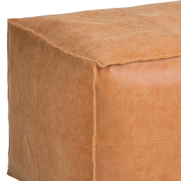 HomeRoots 18" Brown Faux Leather Pouf Ottoman - Stylish Multi-Functional Accent for Modern Living Spaces 638541