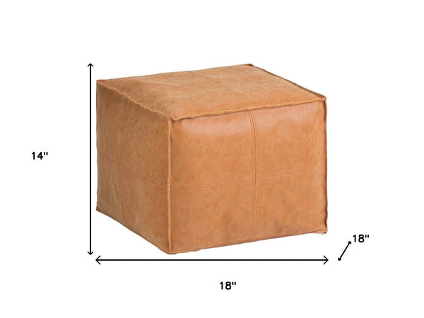 HomeRoots 18" Brown Faux Leather Pouf Ottoman - Stylish Multi-Functional Accent for Modern Living Spaces 638541