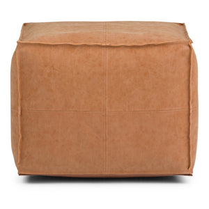 HomeRoots 18" Brown Faux Leather Pouf Ottoman - Stylish Multi-Functional Accent for Modern Living Spaces 638541