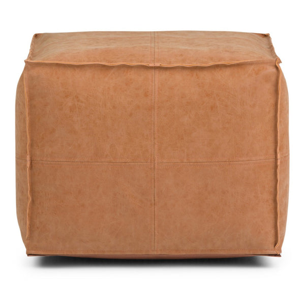 HomeRoots 18" Brown Faux Leather Pouf Ottoman - Stylish Multi-Functional Accent for Modern Living Spaces 638541
