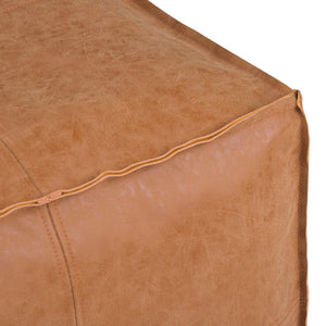 HomeRoots 18" Brown Faux Leather Pouf Ottoman - Stylish Multi-Functional Accent for Modern Living Spaces 638541